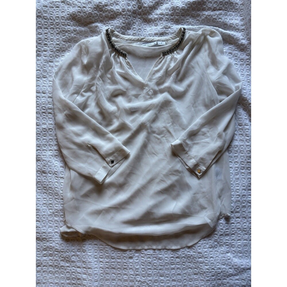 Liz Claiborne Medium Sheer White Blouse Long Sleeve With Under Shirt